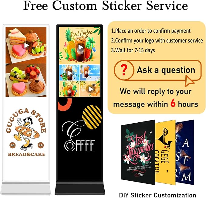 55 Inch Digital Signage Display, 4k Floor Standing LCD Touch Interactive Display Screen,with WiFi USB/App Software Input Digital Totem Auto Ad Player Android 14