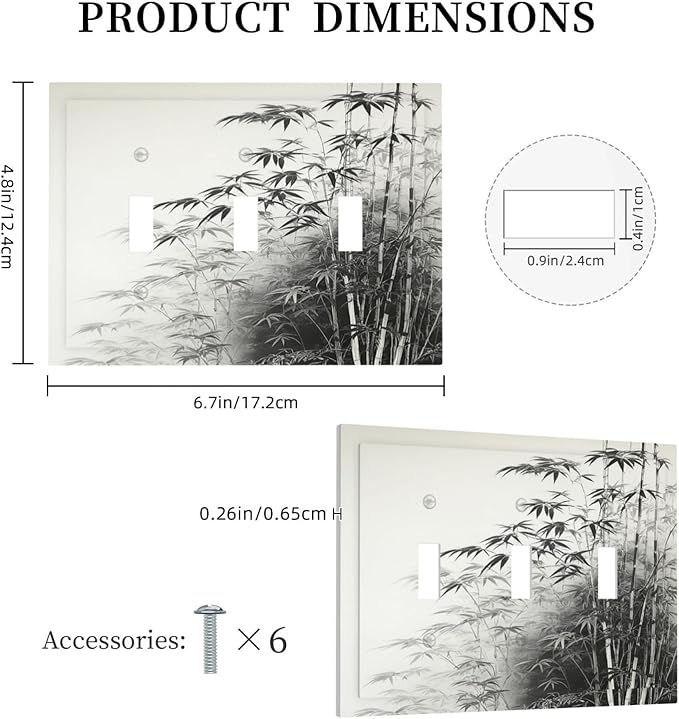 Light Switch Covers Watercolor Vintage Ink Bamboo Forest 3 Gang Wall Plates Triple Toggle Outlet Cover Decorative Switchplates Electrical Panel Cover for Kitchen Living Room 4.8 X 6.7 IN