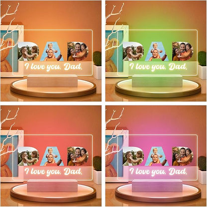 Custom Picture Frames with Photo, Custom Photo Frame with Night Light, Personalized Picture Frame, Personalized Valentines Day Gifts for Dad from Daughter & Son