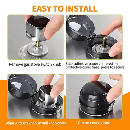 Gas Stove Knob Covers – Heat-Resistant Baby Proof Stove Knob Covers, Universal Size Gas Stove Knob Locks, Stove Child Proof Knobs with Adhesive, Stove Safety Guard for Kids Toddler Pet(4 Pack)