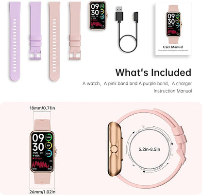 Fitness Tracker with 24/7 Continuous Heart Rate, Blood Oxygen Monitor, Smart Watch with Sleep Monitor, IP68 Waterproof Activity Tracker Step Counter for Women Men (Pink)