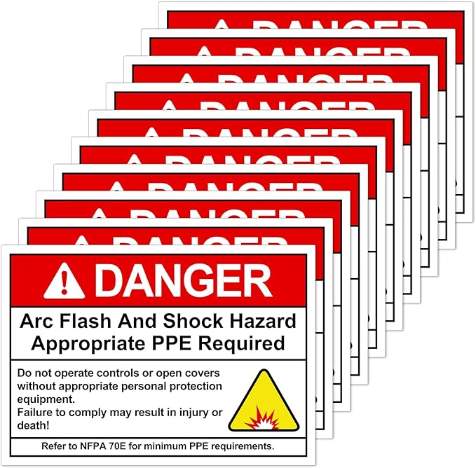 100 PCS Danger Arc Flash and Shock Hazard Label - 5 x 3.5" Warning Safety Appropriate PPE Required Signs for Electrical Workplace