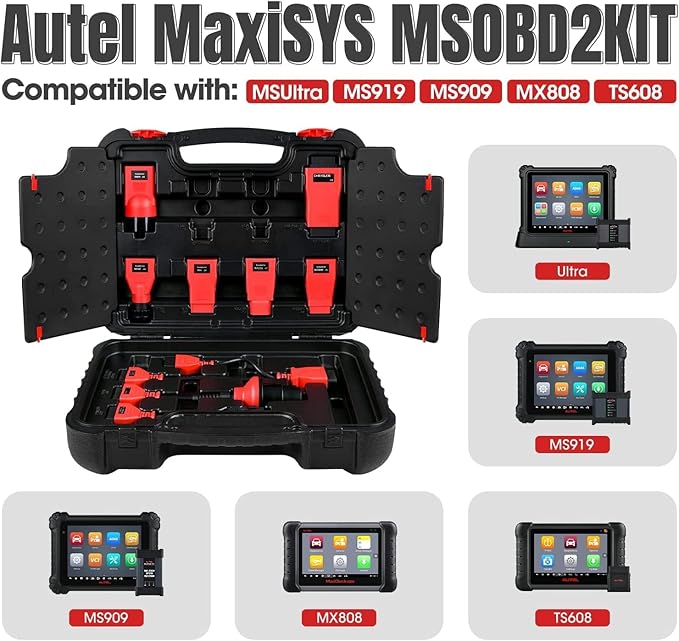Autel MaxiSys MSOBD2KIT Non-OBDII Adapter Kit, 9PCS OBD Diagnostics Connectors w/Rugged Blow-Molded Carrying Case, Support All Autel Scanners MSUltra MS919 MS909 Elite II MS906 Pro MK808S MX900 MK900