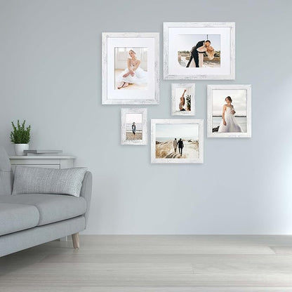 iRahmen 5x7 Picture Frame Set of 4, High Definition Glass Distressed White Frame, 5 x 7 Wood Photo Frames for Tabletop Display and Wall Mounting