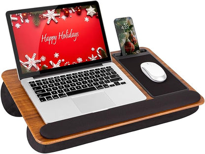 LAPGEAR Home Office Pro Lap Desk with Wrist Rest, Mouse Pad, and Phone Holder - Espresso Woodgrain - Fits up to 15.6 Inch Laptops - Style No. 91612