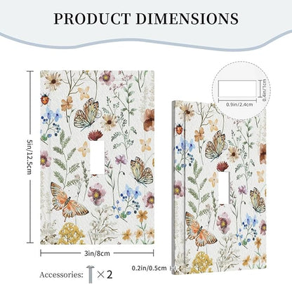 Decorative Light Switch Cover Boho White Background Butterfly Rustic Flower Single Toggle Personalized Wall Plate Switchplate 1 Gang Switchcover Decora Light Switch Plate for Home Decor