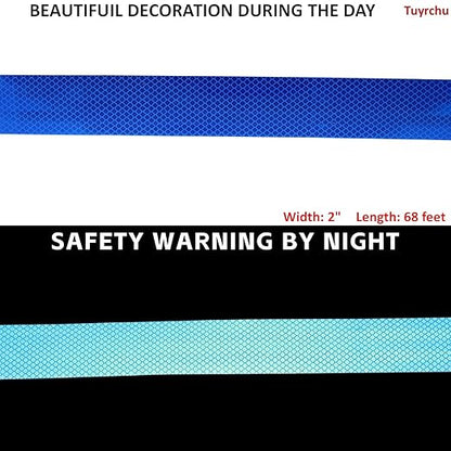 Non Fading Blue Reflective Tape Outdoor Waterproof 2 inch, High Visibility Warning Industrial Marking Tape,Safety Stickers (68 feet)