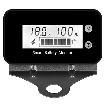 Waterproof Battery Monitor with Bracket 7-100V,Car Motorcycle Golf cart Meter Digital Battery Capacity Remaining Capacity Percentage Tester with Buzzer Alarm and Temperature (White)