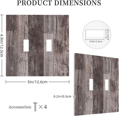 Decorative Switch Plates Rustic Dark Grey Wood Retro Country Wooden 2 Gang Double Toggle Outlet Light Switch Cover Wall Plate Electrical Faceplate for Farmhouse Cabin Decor