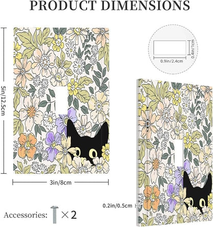 Decorative Light Switch Plate Covers Cute Black Cat in a Flower Patch Botanical Garden 1 Gang Wall Plate Single Toggle Light Switch Covers Artistic Faceplate for Bedroom Decor（2 Pack）