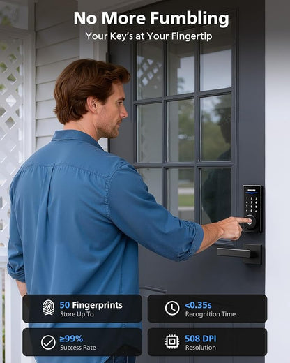 Philips Built-in WiFi Smart Lock + 2 Levels, Smart Locks for Front Door, Digital Keypad Deadbolt with Handle, Fingerprint, PIN Code, App Remote Control & Voice Unlock, Keyless Entry, Auto Locking