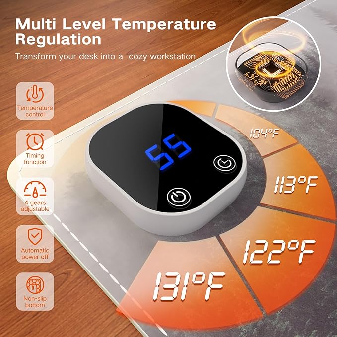 iCasso Heated Mouse Pad, XL Big Desk Pad with 4 Heating Levels & 4 Auto Shut-Off Levels for Computer Keyboard, 31.5" x 13" Large Safe Desk Mat Hand Warmer for Home Office Work (Forest)