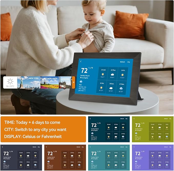 10.1 Inch Smart Digital Picture Frame with Wi-Fi 6, 32GB Storage, IPS Touch Screen, Auto-Rotation, Music Sync, Weather & Clock - Ideal Gift for Families