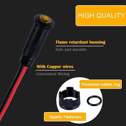 5pcs 8mm LED Indicator Light Plastic Black Signal Dot Lamp 110-220VAC 5/16" Mounting Hole Size with 15cm/5.9in. Wire (Yellow LED)