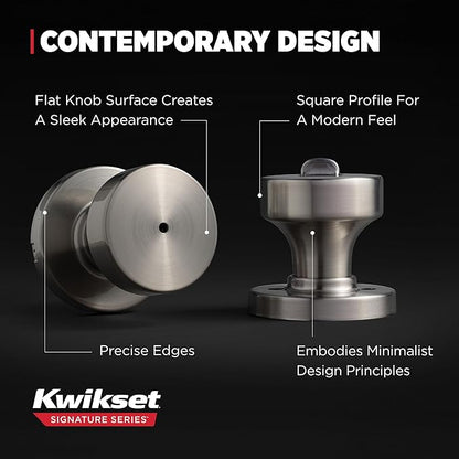 Kwikset Pismo Interior Round Privacy Door Knob with Lock, Door Handle for Bathroom and Bedroom, Gunmetal Keyless Turn Lock Doorknob
