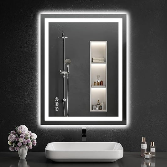 20"x28" LED Bathroom Mirror with Lights, Dimmable，Anti-Fog，Bathroom Vanity Mirror for Wall, Backlit + Front Lit, Memory Function, Shatter-Proof，Tempered Glass