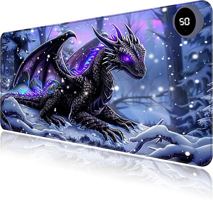 Heated Mouse Pad with 3 Levels Heated & 3 Hours Auto Shut-Off Mouse Pad for Warming Hands in Office Home, 31.5" x 13"Large Safe Desk Mat Hand Warmer，Purple Flying Dragon