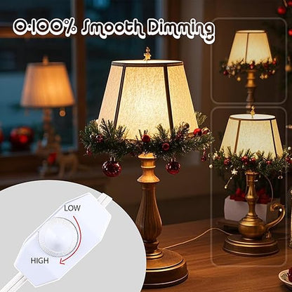 Dimmer Light Switch, 6FT Rotary Control for 120V 100W - Table Lamp Outdoor String Lights Dimmable Lights Dimming Thermostat Reptile - White Pack of 1