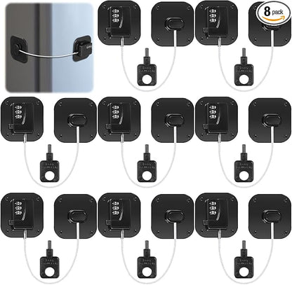 8 Pack Fridge Lock Heavy Duty Locks for Fridge Freezer Lock for Child Safety Cabinet Coded Adhesive Combination Refrigerator for Drawers Cabinet Window Easy Install No Drilling Black(Black)