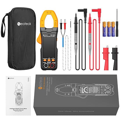 Neoteck Clamp Meter 6000 Counts Clamp Multimeter 800A AC/DC Current Auto Selection Color Screen TRMS Voltage,Capacitance,Continuity,Resistance,NCV,Diode,Frequency for Home,Auto,Industrial,HVAC