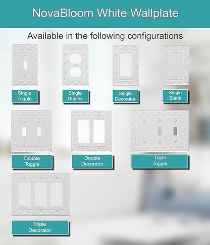 Single Blank Light Switch Cover NovaBloom Metal Wall Plate, 4-Pack White 1 Gang, Light Switch Cover Outlet Cover Decorative Wallplate, Durable
