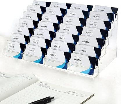 Acrylic Business Card Holder for Desk Multiple Business Card Holders 28 Slot 7 Tier Large Business Card Organizer Business Card Display Rack Clear Plastic Business Card Stand for Home Office