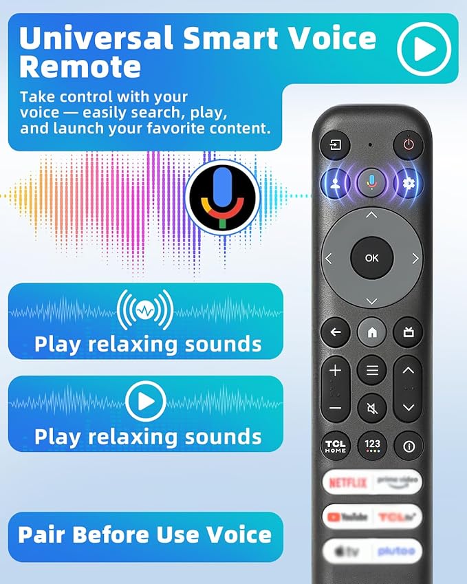 Voice Remote Replacement Compatible with TCL Google TV Remote, for QM8 QM7 Q7 Q6 Q5 S5 S4 S3 Series 4K UHD HDR LED QLED QD-Mini LED Full-HD Smart TVs (Not Applicable to Roku TVs)