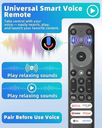 Voice Remote Replacement Compatible with TCL Google TV Remote, for QM8 QM7 Q7 Q6 Q5 S5 S4 S3 Series 4K UHD HDR LED QLED QD-Mini LED Full-HD Smart TVs (Not Applicable to Roku TVs)