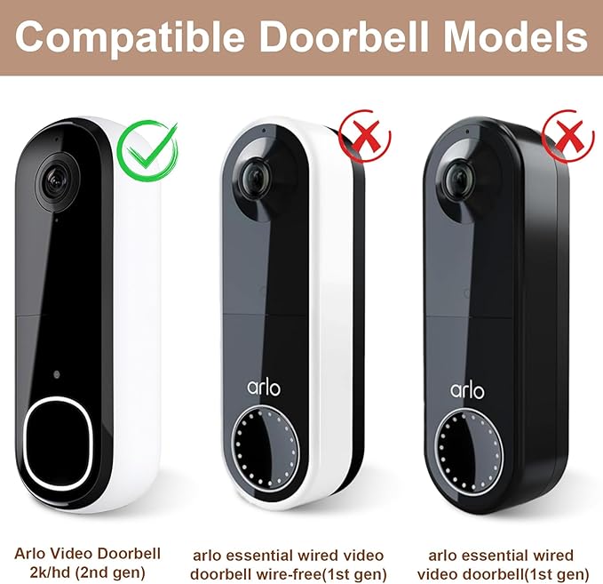Adhesive Doorbell Mount Compatible with Arlo Video Doorbell 2K/HD (2nd Gen), No-Drill Mounting Bracket Accessories, Easy Installation, Anti-Theft Camera Mount for Apartments, Renters, Houses, Dorm