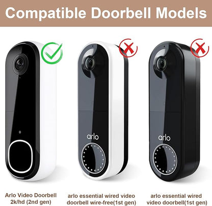 Adhesive Doorbell Mount Compatible with Arlo Video Doorbell 2K/HD (2nd Gen), No-Drill Mounting Bracket Accessories, Easy Installation, Anti-Theft Camera Mount for Apartments, Renters, Houses, Dorm