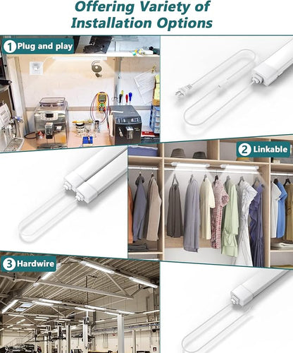 LED Tube Light Fixture with Plug, 1.4FT-2pcs 1800LM 5000K Utility Shop Light, Linkable Cabinet Light for Garage, Kitchen, Bathroom, Closet, Office - 1.4Ft, Triproof, White