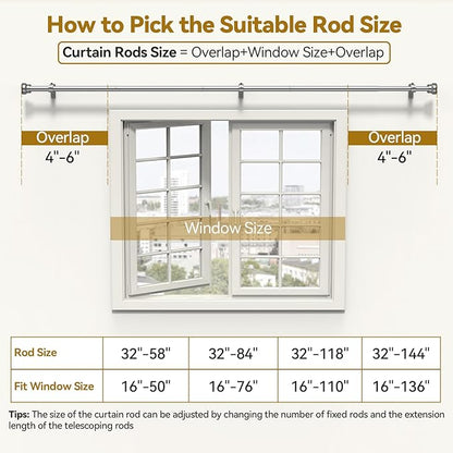 Curtain Rod 2 Pack 32-144 Inch, Heavy Duty 1 Inch Curtain Rod, Sliver Extra Long Adjustable Window Treatment Rods, Modern Design, Easy Installation