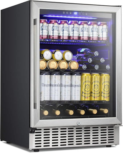 Antarctic Star 24 Inch Beverage Refrigerator, 180 Cans Capacity Built-in Beverage Cooler- Fit Perfectly into 24" Space Built in Counter or Freestanding-for Soda, Water, Wine-For Kitchen, Bar or Office