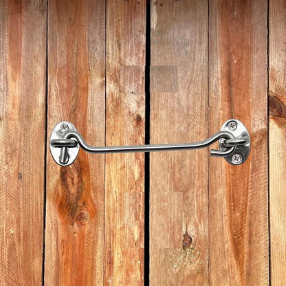 2-Pack 8Inch Door Lock Gate Latch Premium Stainless Steel Hook and Eye Gate Latch Cabin Hook with 16pcs Screws, Silver