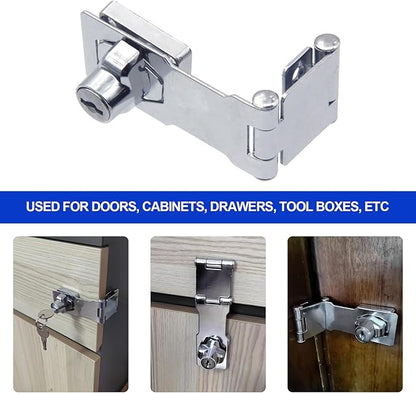 2 Pack Door Lock Hasp Latchs, Collapsible Solid 304 Stainless Steel File Cabinet Lock Desk Drawer Lock, for 90 Degree and 180 Degree Drawers, Dabinets, Doors, Flip Barn Door (Individual Key)