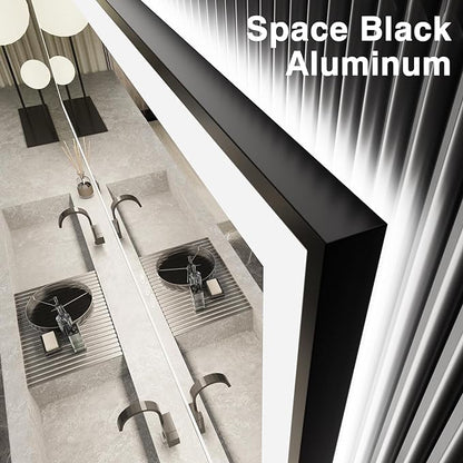 40x36 LED Bathroom Vanity Mirrors - Black Aluminum Edge (Front and Backlit), Anti-Fog Vanity Mirror with Lights,Stepless Dimmable Lighted Mirror,3 Colors Smart Mirror(Horizontal/Vertical)