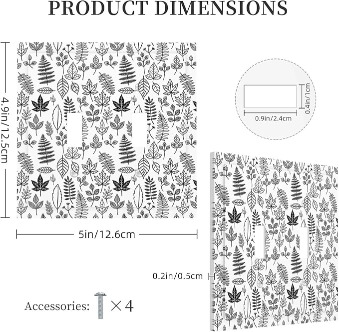 Black White Leaf Wheat Maple Leaf Plant Decorative Switch Plates 2 Gang Double Toggle Outlet Light Switch Cover Wall Plate Electrical Faceplate for Bedroom Bathroom Decor