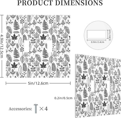 Black White Leaf Wheat Maple Leaf Plant Decorative Switch Plates 2 Gang Double Toggle Outlet Light Switch Cover Wall Plate Electrical Faceplate for Bedroom Bathroom Decor