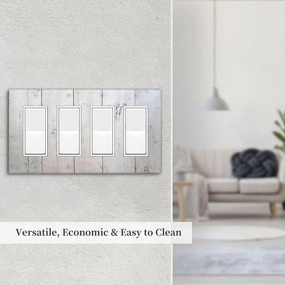 Rustic White Grey Wood Grain Wallplates 4 Gang Quad Rocker Decorative Light Switch Covers Electrical GFCI Faceplate Switch Plate for Bedroom Bathroom Decor