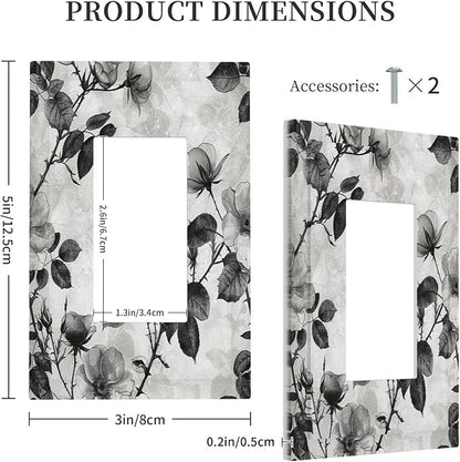 Decorative Outlet Covers Black Breezy Watercolor Garden Floral 1 Gang Single Rocker Light Switch Cover Plate Wall Plates GFCI Faceplate for Bedroom Home Decor