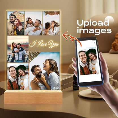 Custom Picture Frame with Photo, Customized Picture Frames with Night Light, Personalized Photo Frame, Personalized Anniversary Valentines Day Gifts for Women Men Her Him Couple