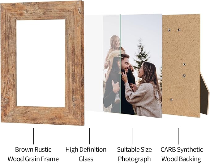 iRahmen 4x6 Picture Frame Set of 4 with High Definition Real Glass, Mixed Color Wood Photo Frames for Desktop Display and Wall Mounting