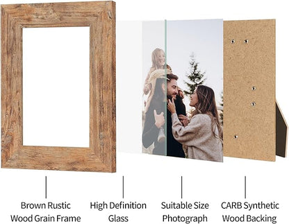 iRahmen 5x7 Picture Frame Set of 4 with High Definition Real Glass, Mixed Color Wood Photo Frames for Desktop Display and Wall Mounting