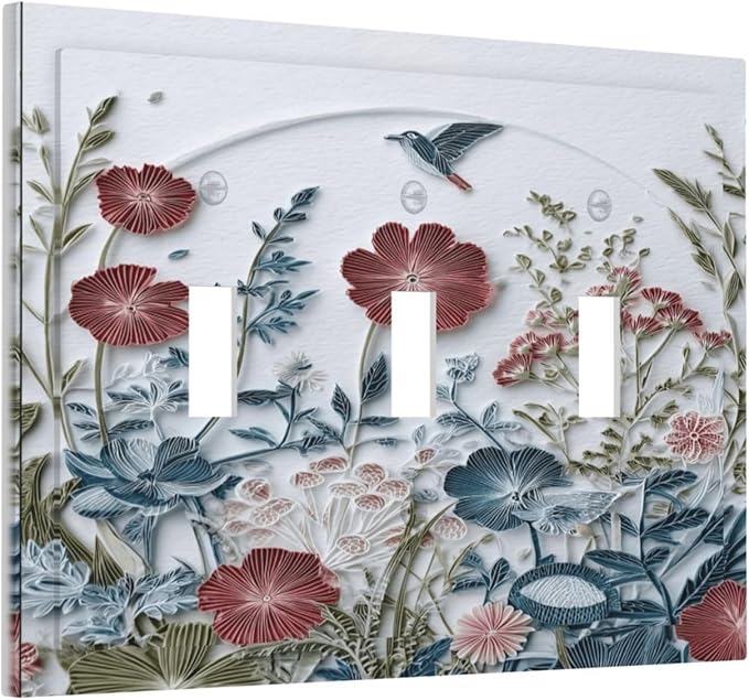 Wildflowers Flowers Floral Plants 3 Gang Triple Toggle Wall Plate Cover Decorative Light Switch Covers Electrical Faceplate Switch Plates for Bathroom Kitchen Home