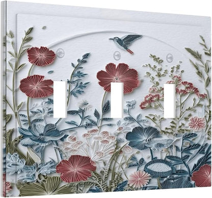 Wildflowers Flowers Floral Plants 3 Gang Triple Toggle Wall Plate Cover Decorative Light Switch Covers Electrical Faceplate Switch Plates for Bathroom Kitchen Home