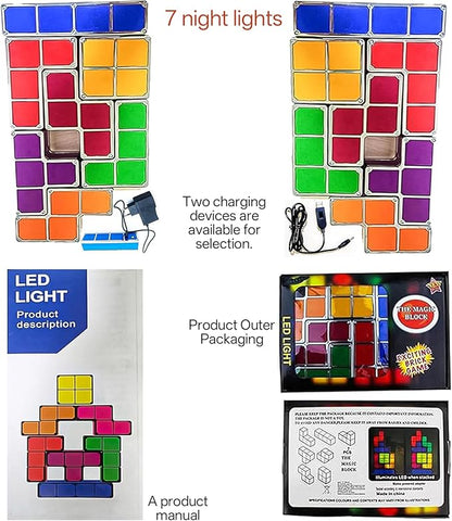 Night Light New Upgrades DIY Stackable LED 3D Puzzles Night Lamp Lights 7 Colors Night Lights Interlocking Induction Nightlights Novelty Tangram Lights Birthday Gifts for Teen