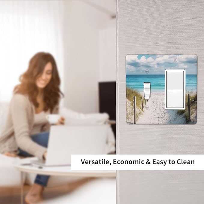 Decorative Outlet Covers Coastal Beach Ocean Seaside View 2 Gang Light Switch Cover Plate Single Toggle 1 Rocker Wall Plates for Electrical Outlets Switch Plate Covers for Bedroom Home Decor