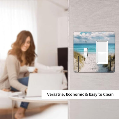 Decorative Outlet Covers Coastal Beach Ocean Seaside View 2 Gang Light Switch Cover Plate Single Toggle 1 Rocker Wall Plates for Electrical Outlets Switch Plate Covers for Bedroom Home Decor