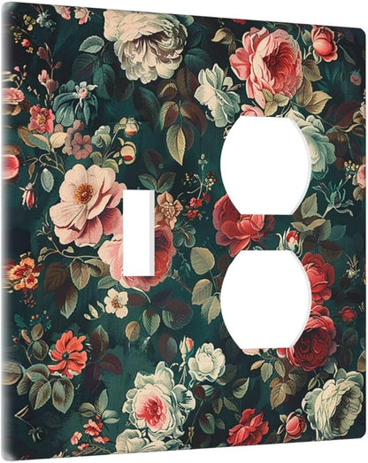 Wallplates Baroque Vintage Peony Flower Floral 1 Toggle 1 Duplex Switch Plate Electrical GFCI Faceplate Decorative Light Switch Covers for Bedroom Farmhouse Decor