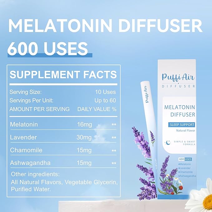 PUFFIAIR Day to Night Harmony Duo Herbal Diffuser Pen Set | Mullein and Melatonin Inspired Blends | Green Blue | 2 Count